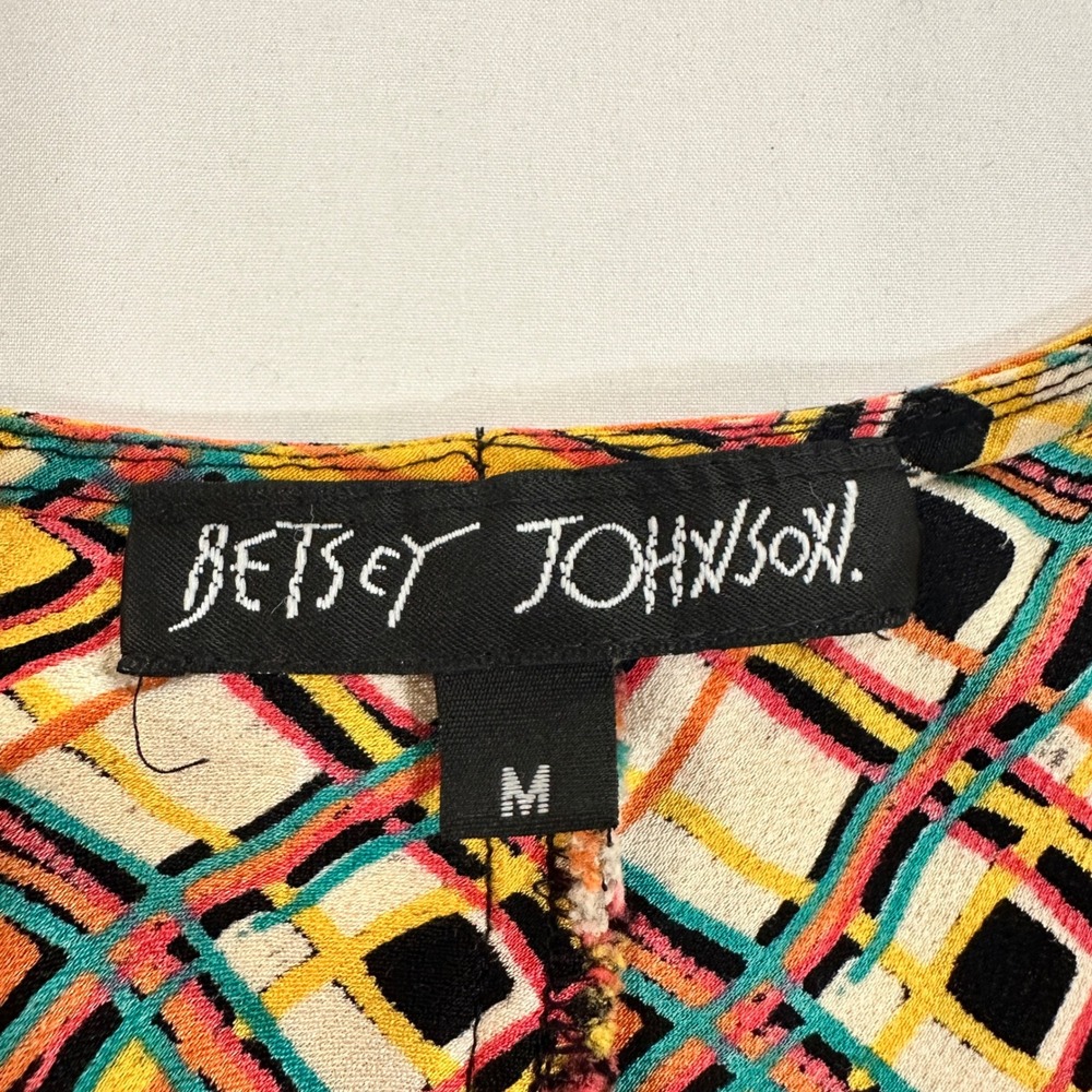 Vintage 90s Betsey Johnson Dress Womens M Orange Geometric Rayon USA Made - Picture 4 of 7